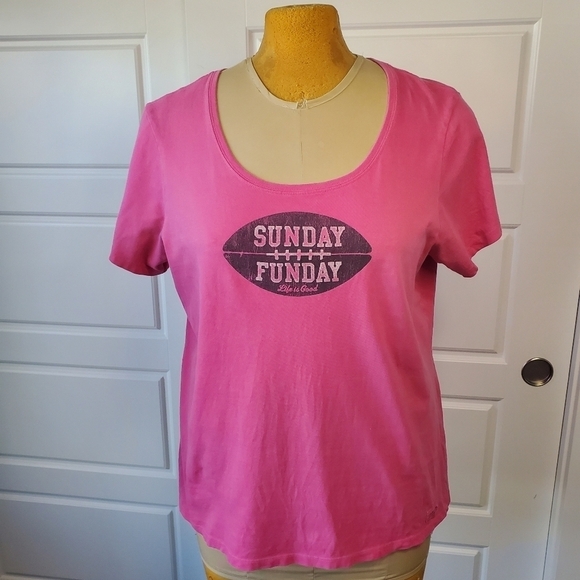 LIFE IS GOOD SUNDAY FUNDAY HOT PINK SHORT SLEEVE T-SHIRT CRUSHER TEE WOMEN XL - Picture 1 of 11